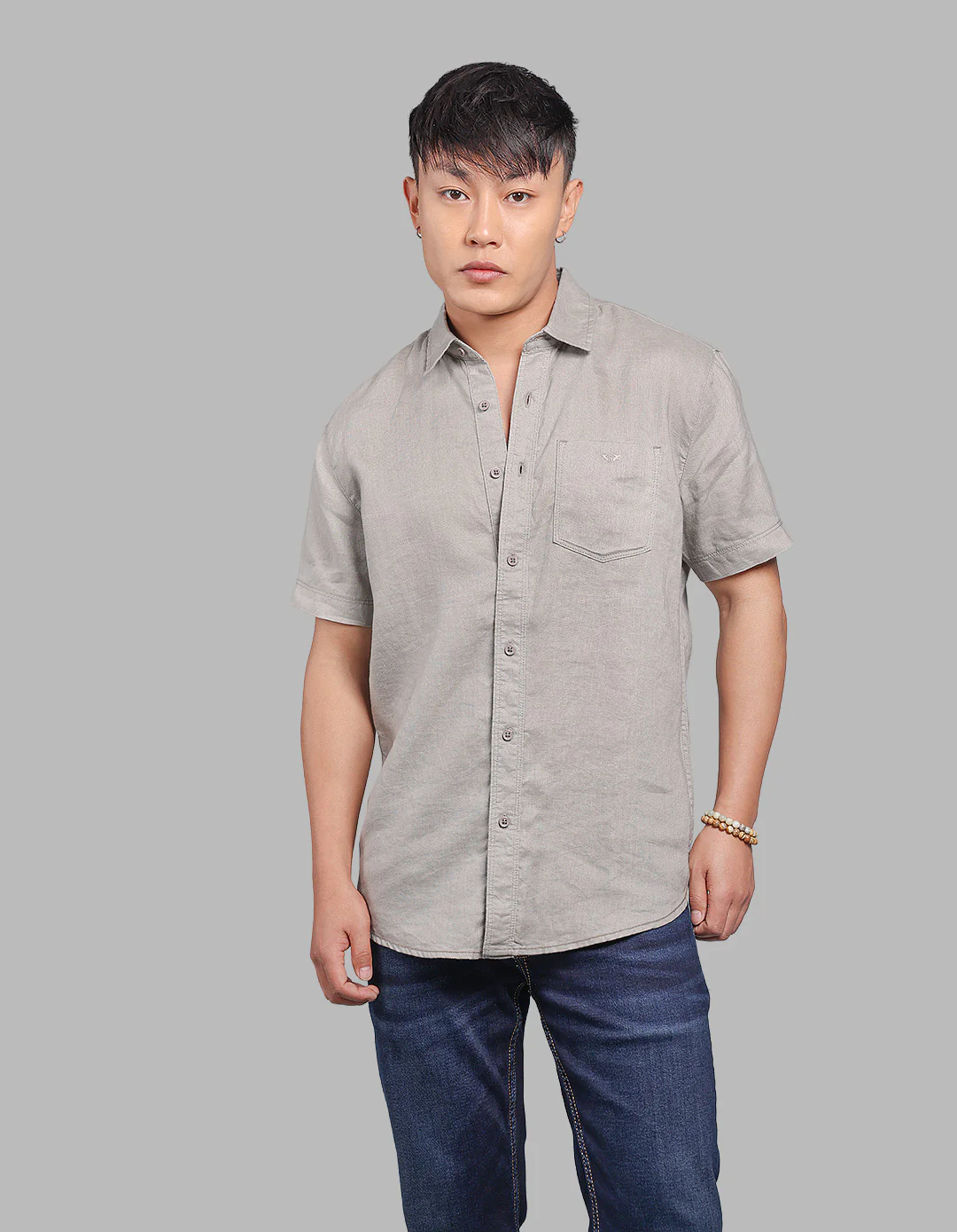 Dk Stone Half Sleeve 100% Linen Shirt