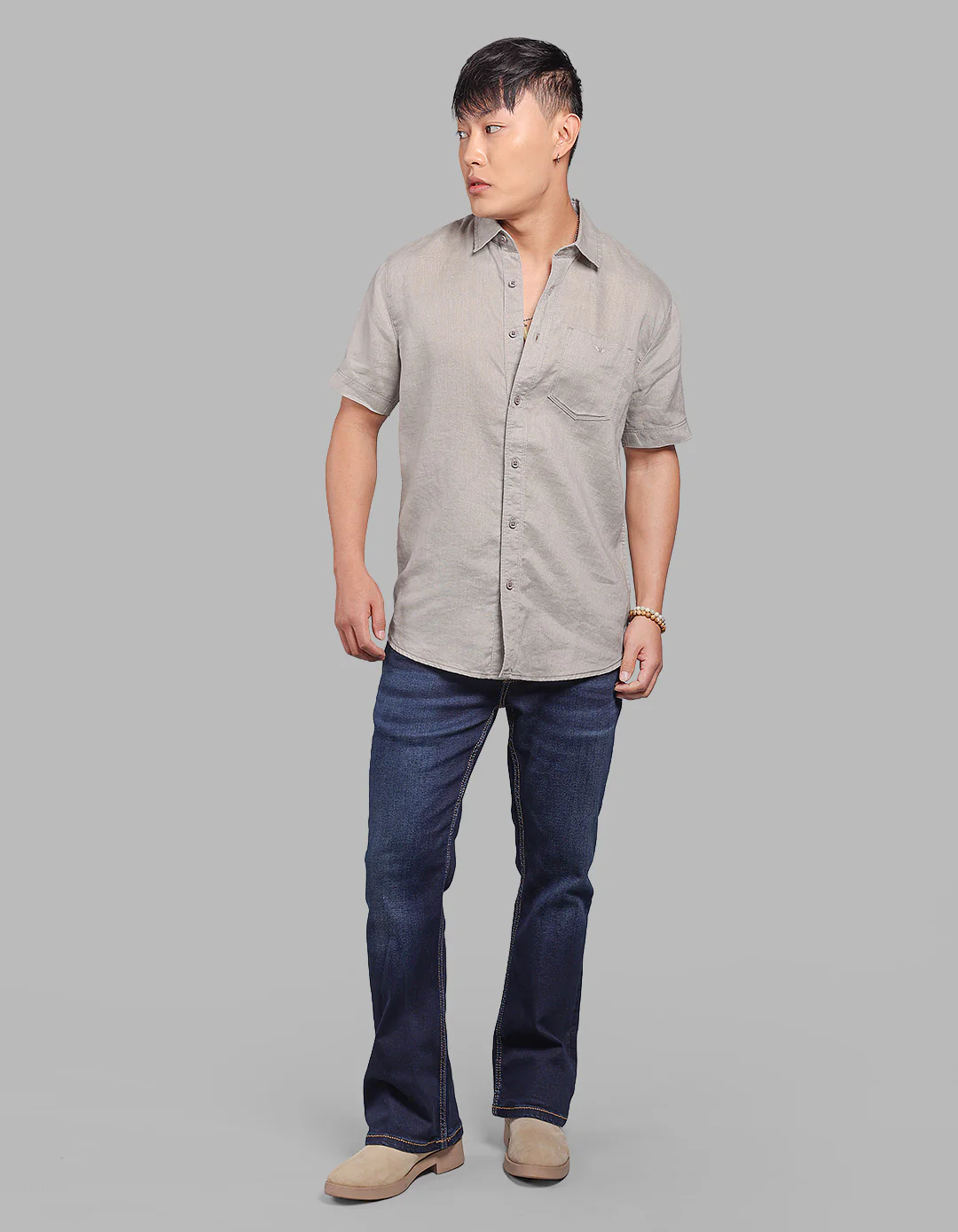 Dk Stone Half Sleeve 100% Linen Shirt - Image 2