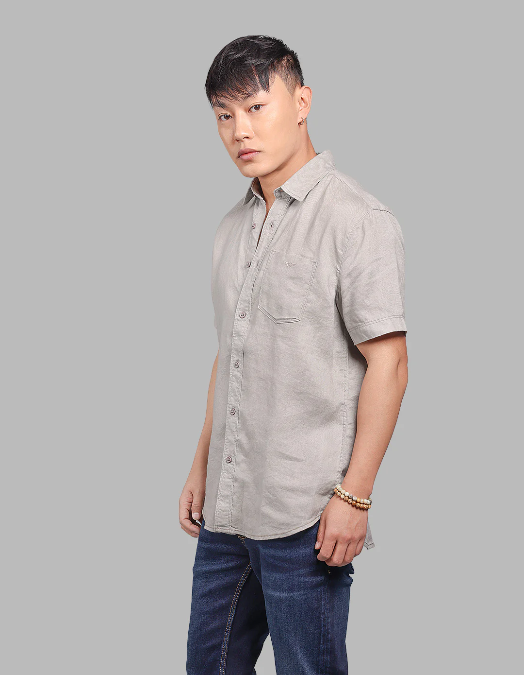 Dk Stone Half Sleeve 100% Linen Shirt - Image 3
