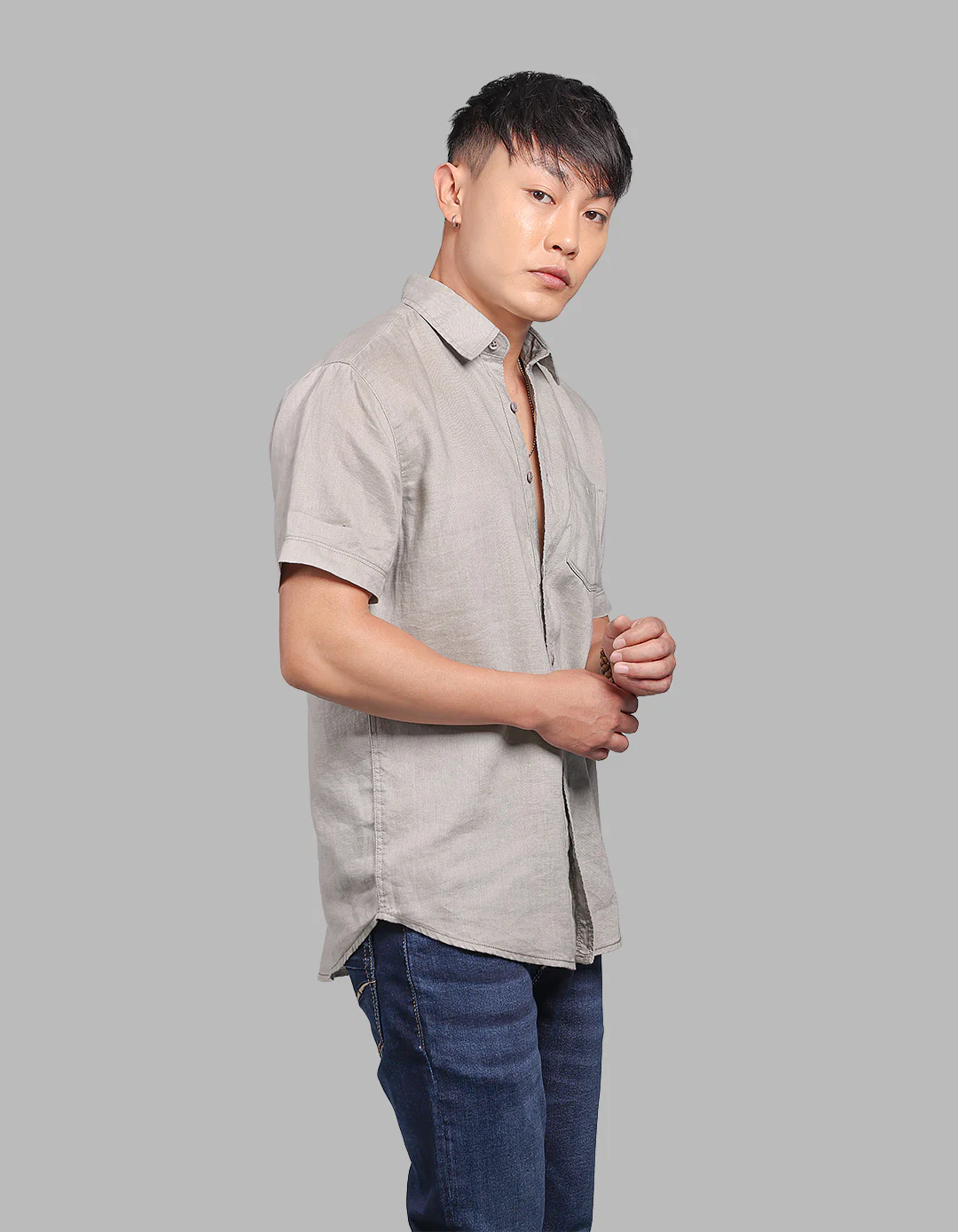 Dk Stone Half Sleeve 100% Linen Shirt - Image 4
