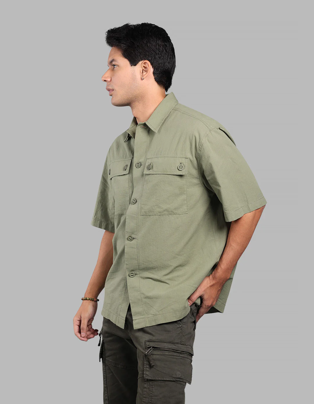 Green 100% Cotton Half Sleeve Oversized Solid Shirt - Image 3