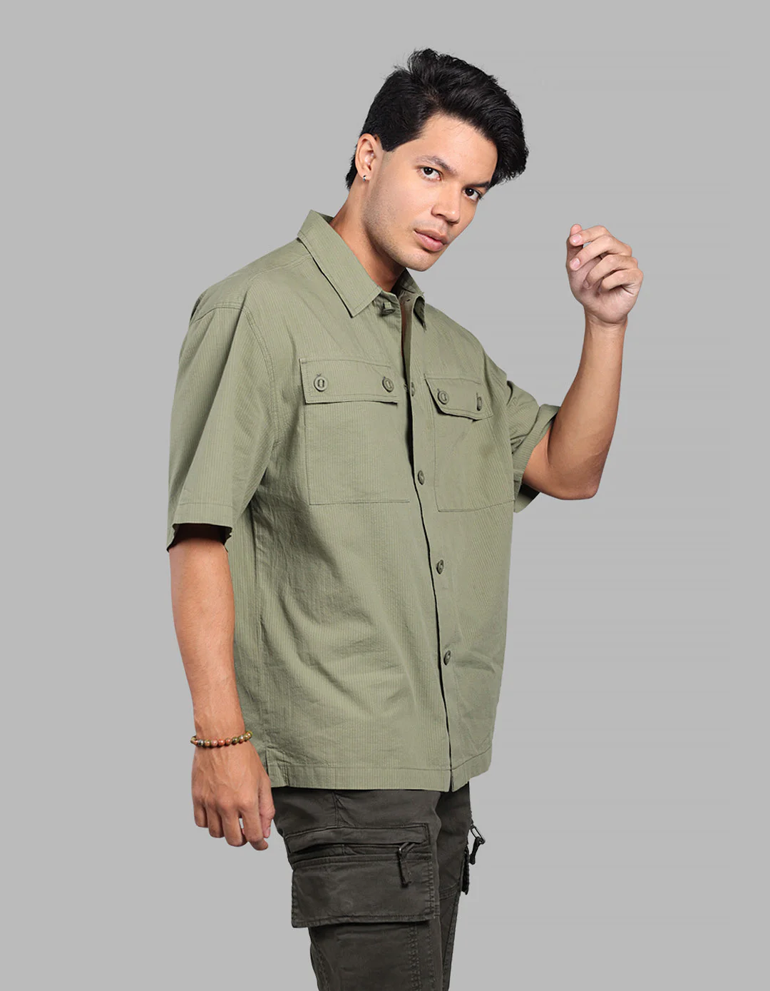 Green 100% Cotton Half Sleeve Oversized Solid Shirt - Image 4