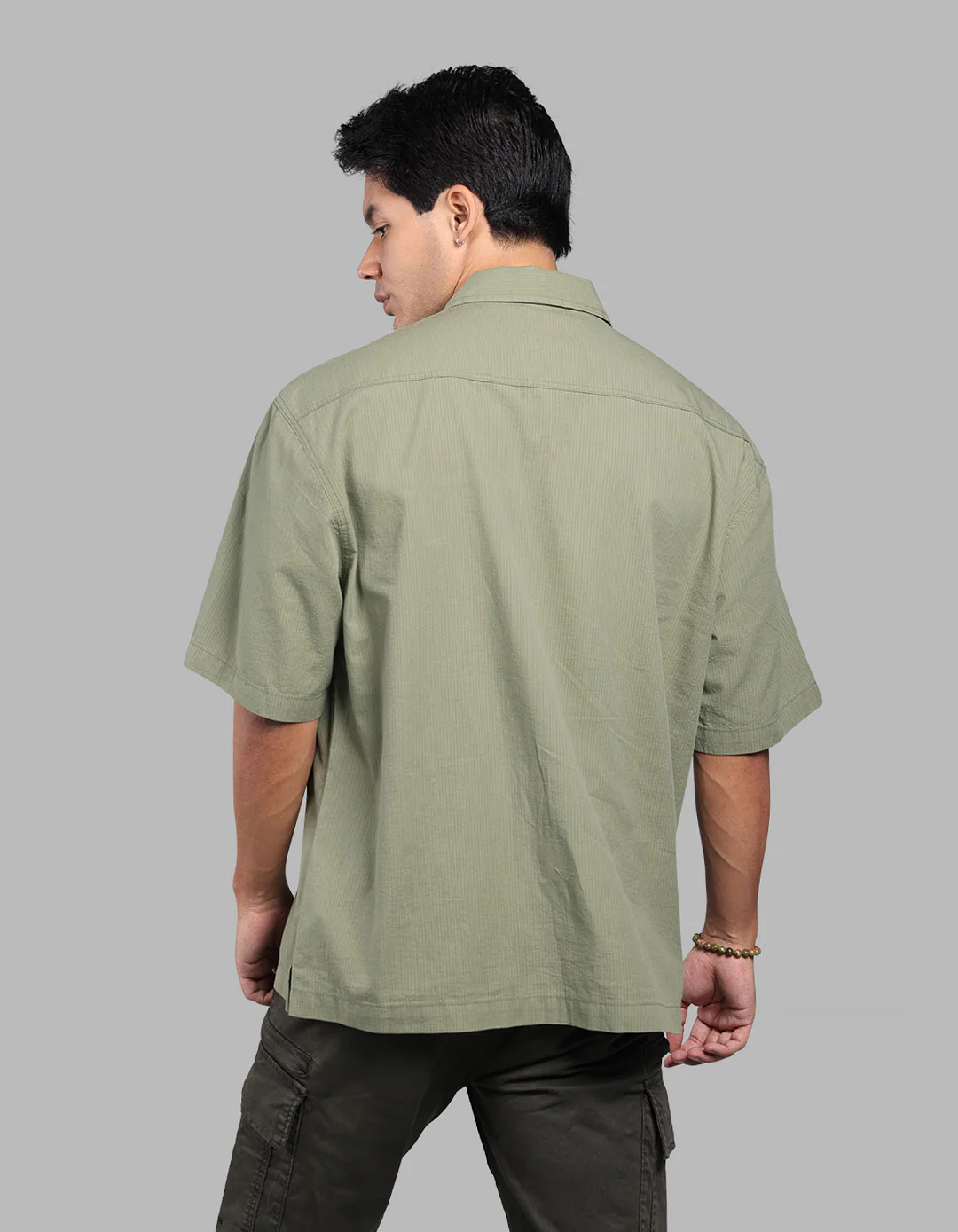 Green 100% Cotton Half Sleeve Oversized Solid Shirt - Image 5