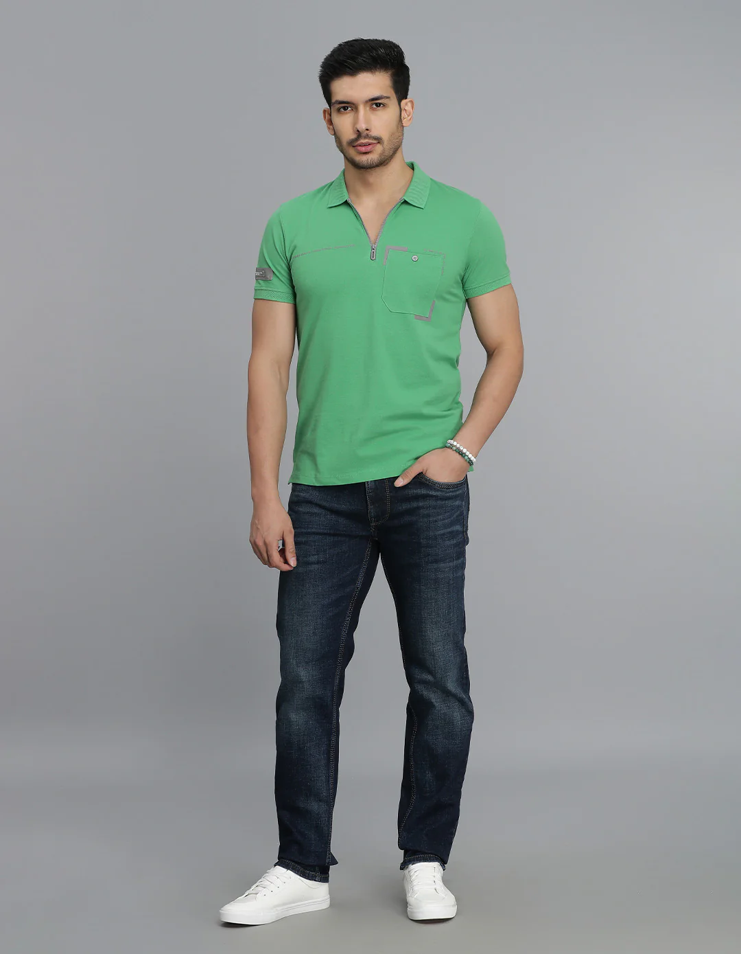 Green Half Sleeves Pique Polo Tee - Image 2