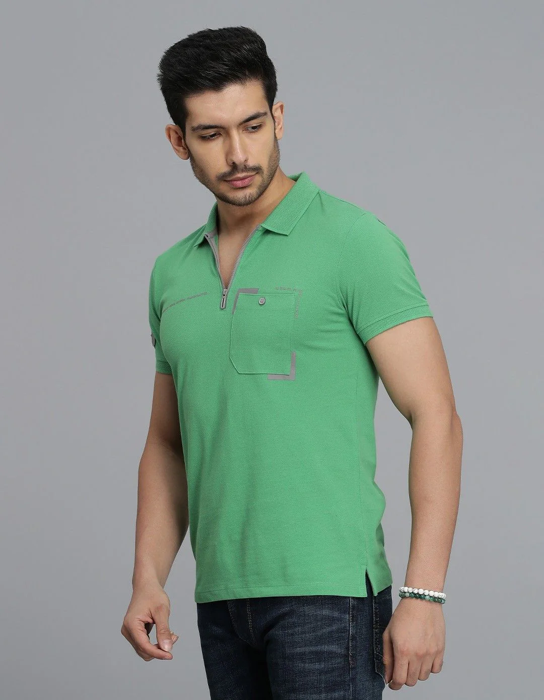 Green Half Sleeves Pique Polo Tee - Image 3