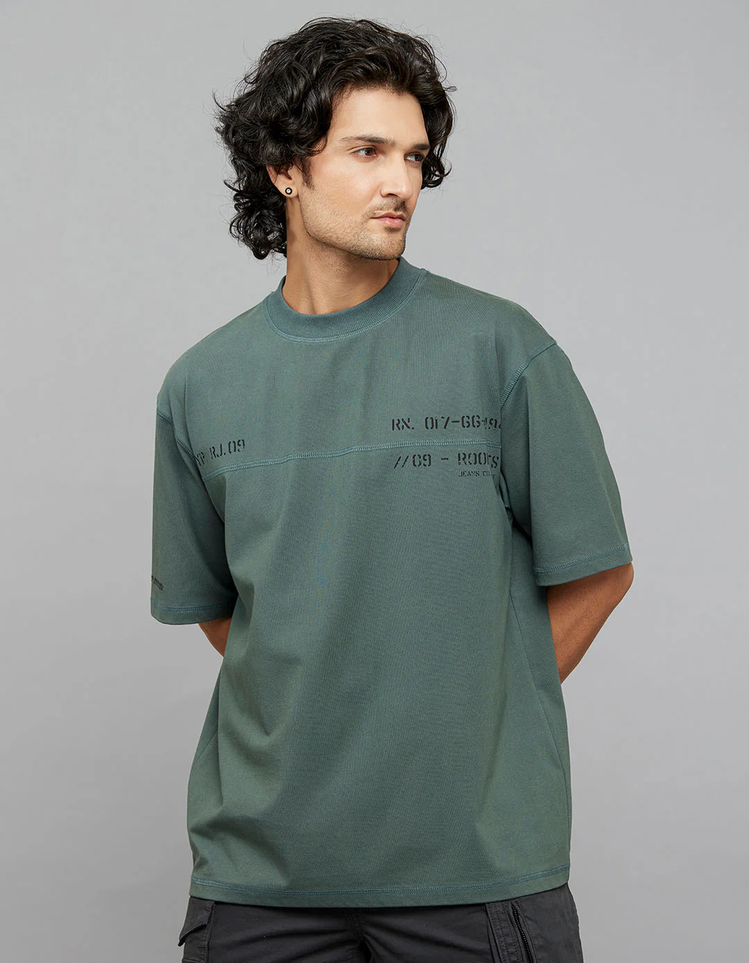Green Half Sleeves Round Neck Oversized Tee
