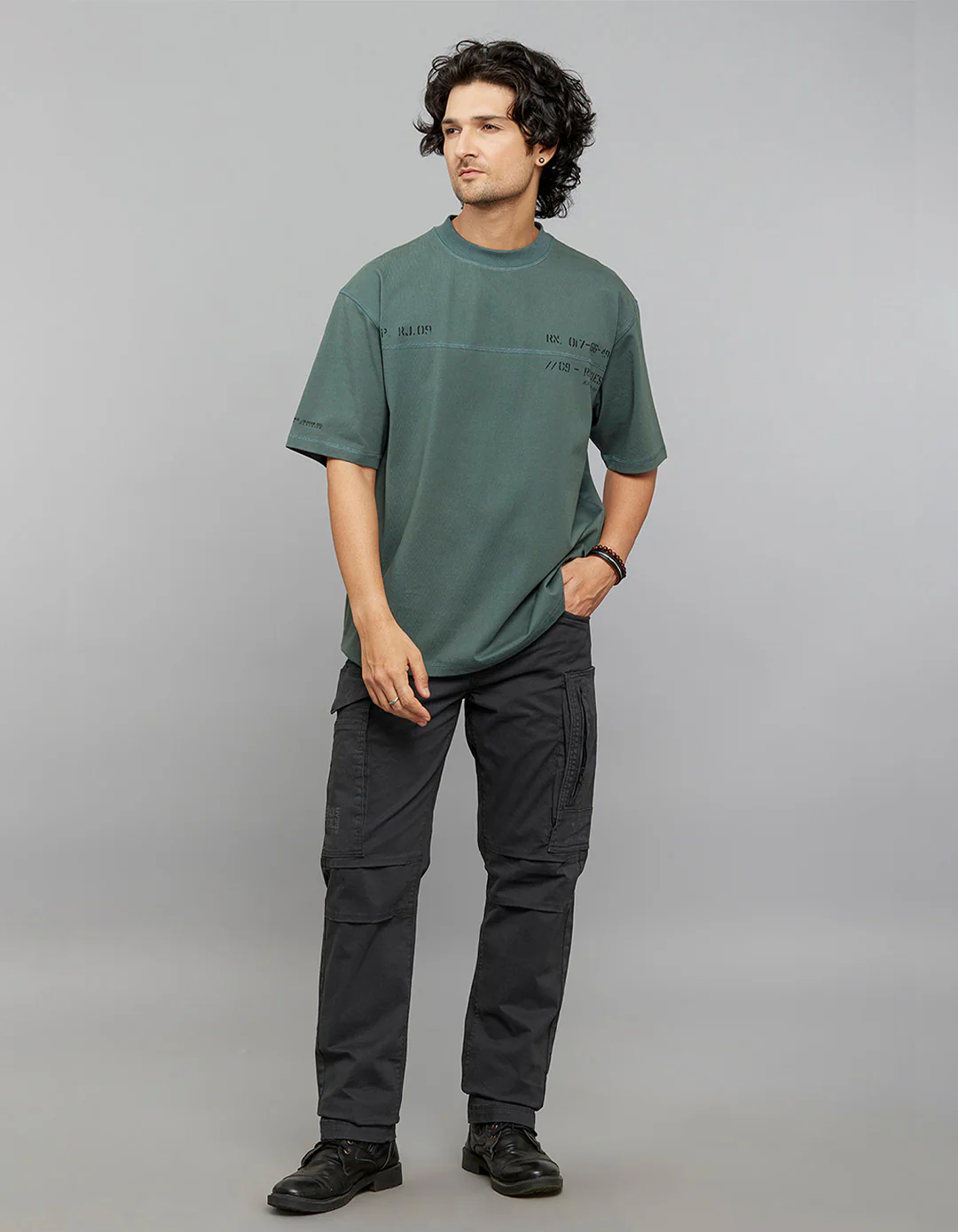 Green Half Sleeves Round Neck Oversized Tee - Image 2