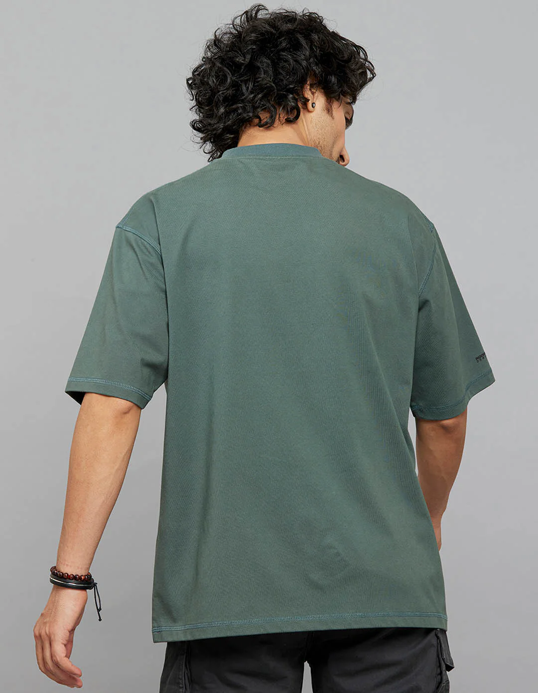 Green Half Sleeves Round Neck Oversized Tee - Image 6