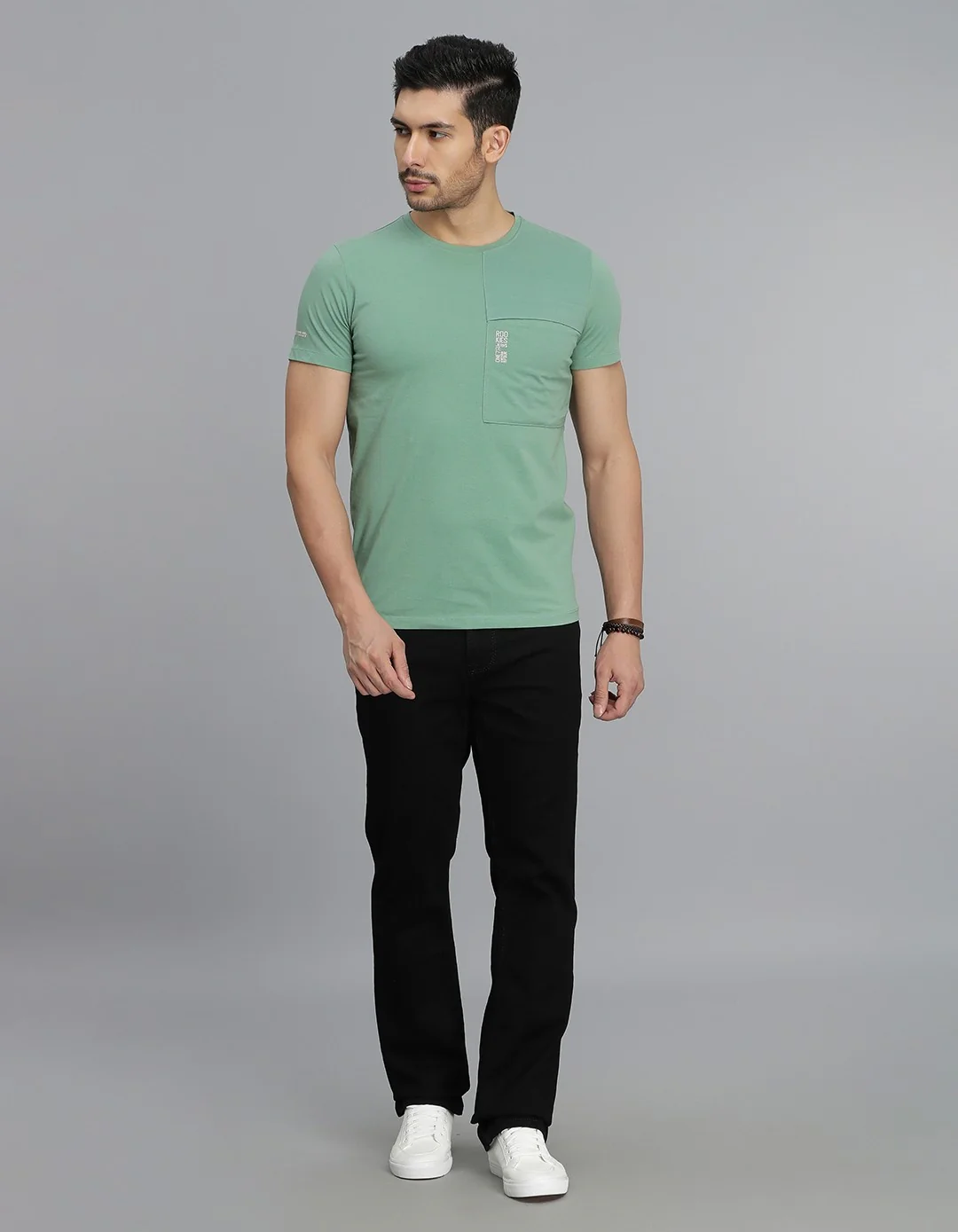 Green Half Sleeves Round Neck Tee - Image 2