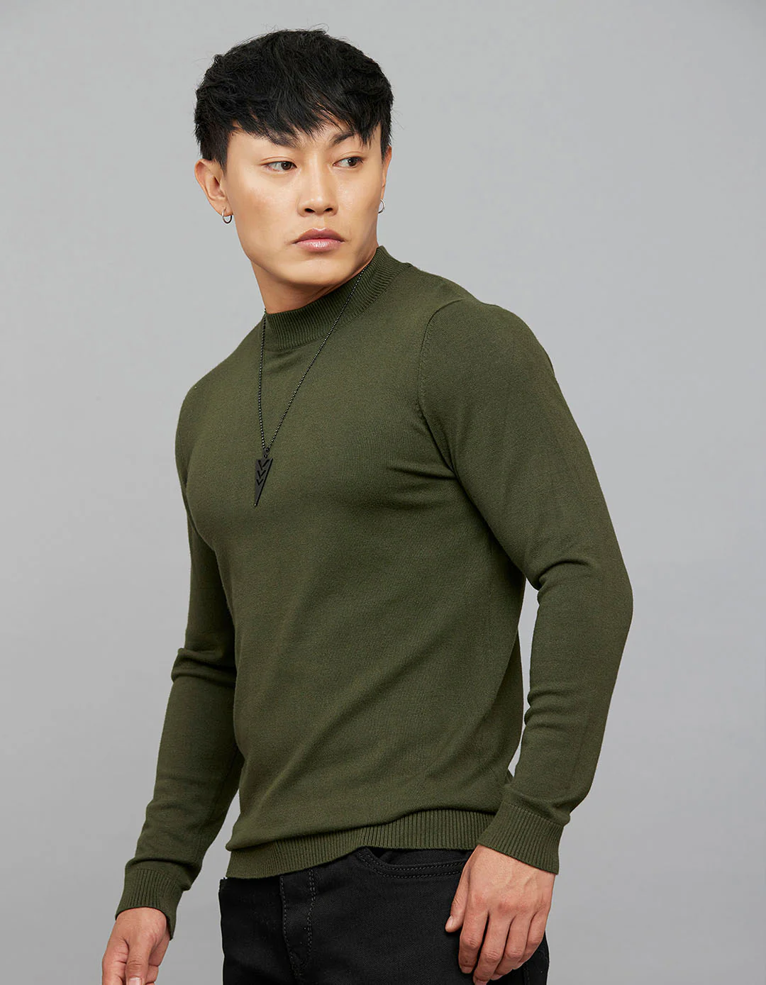 Green Round Neck Full Sleeves Flatknit - Image 3