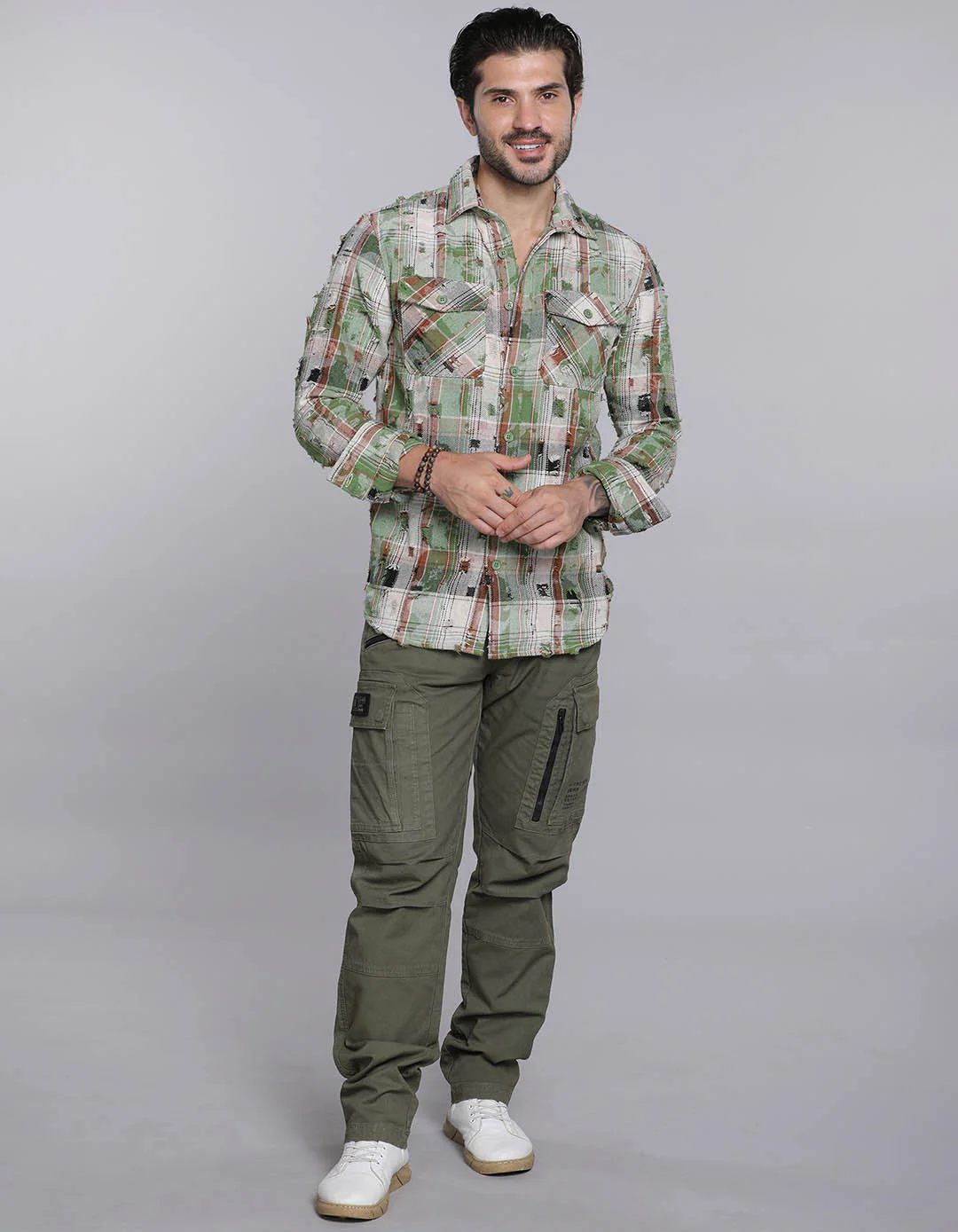 Green Full Sleeves Check Shirt - Image 2