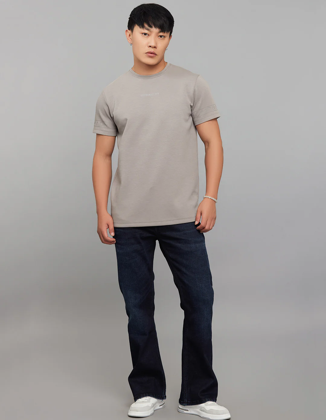 Grey Half Sleeves Round Neck Tee - Image 2