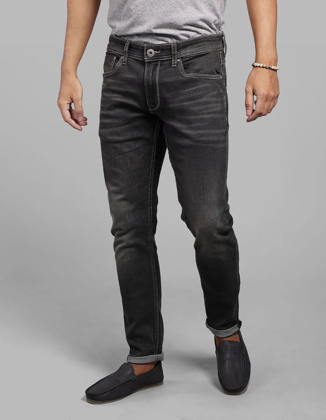 Grey 5 Pocket Low-Rise Ankle Length Stretch Jeans