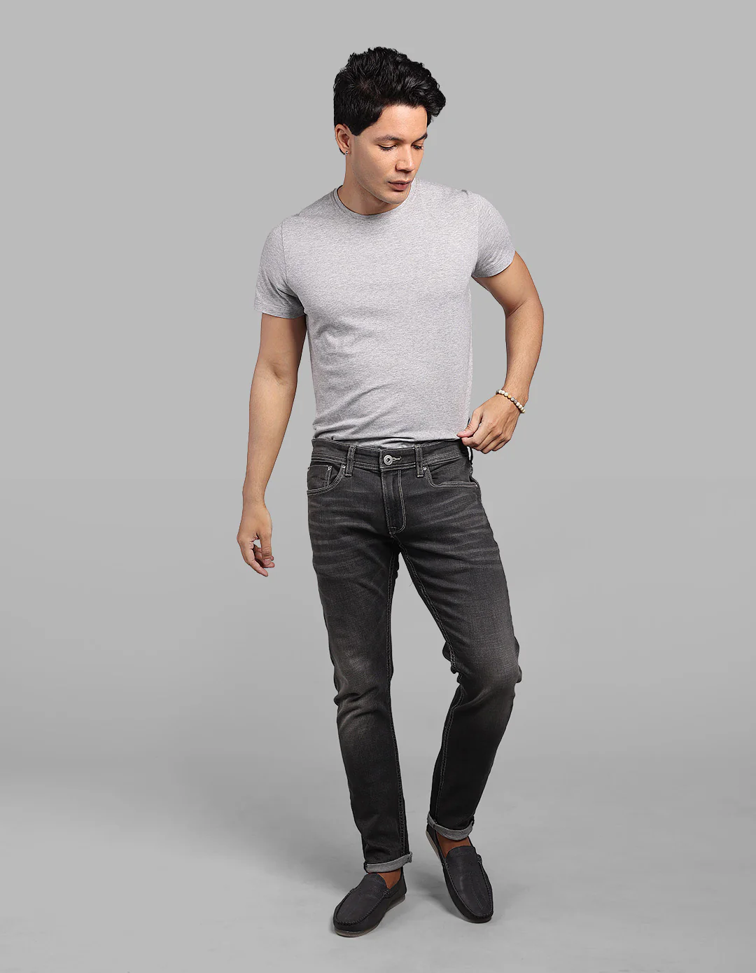 Grey 5 Pocket Low-Rise Ankle Length Stretch Jeans - Image 2