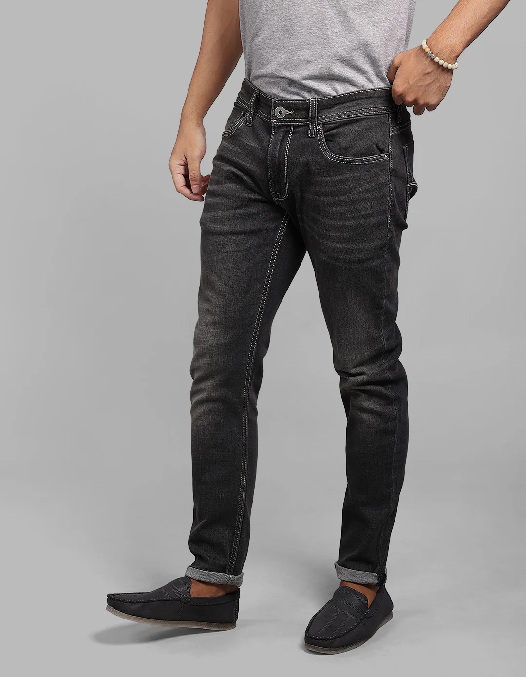 Grey 5 Pocket Low-Rise Ankle Length Stretch Jeans - Image 3