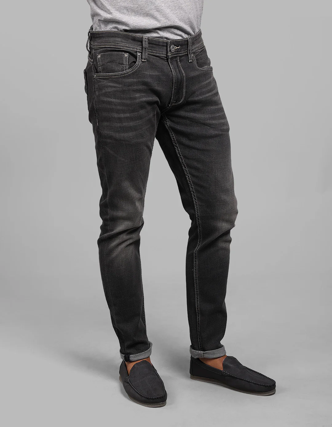 Grey 5 Pocket Low-Rise Ankle Length Stretch Jeans - Image 4