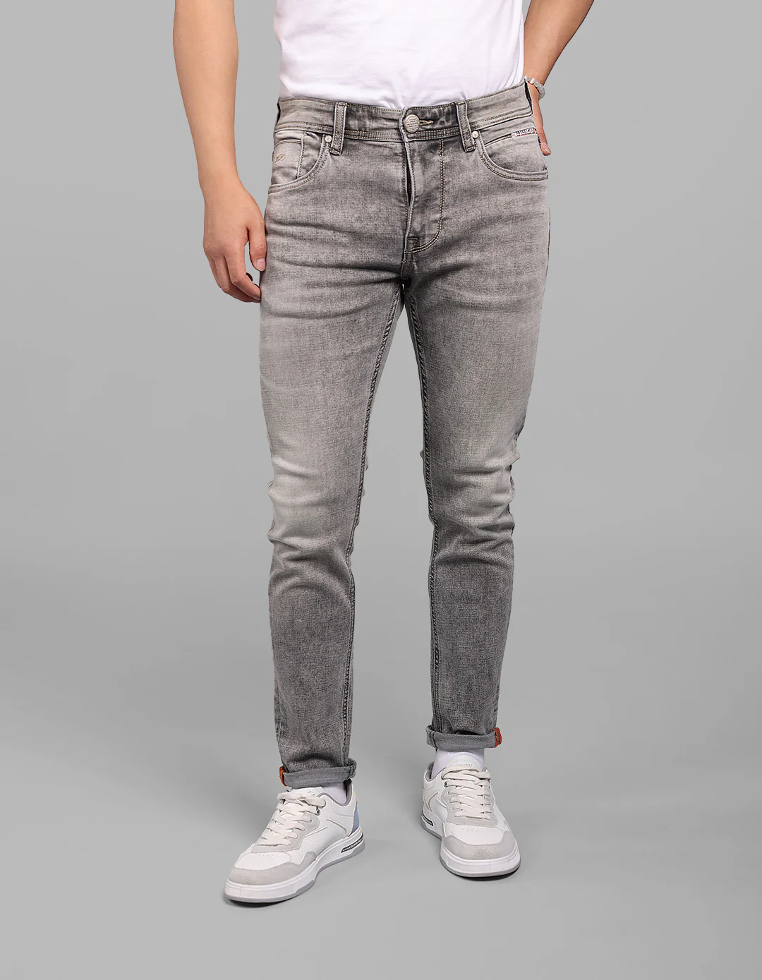 Grey 5 Pocket Low-Rise Ankle Length Stretch Jeans