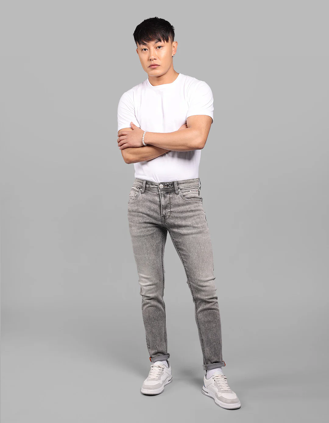 Grey 5 Pocket Low-Rise Ankle Length Stretch Jeans - Image 3