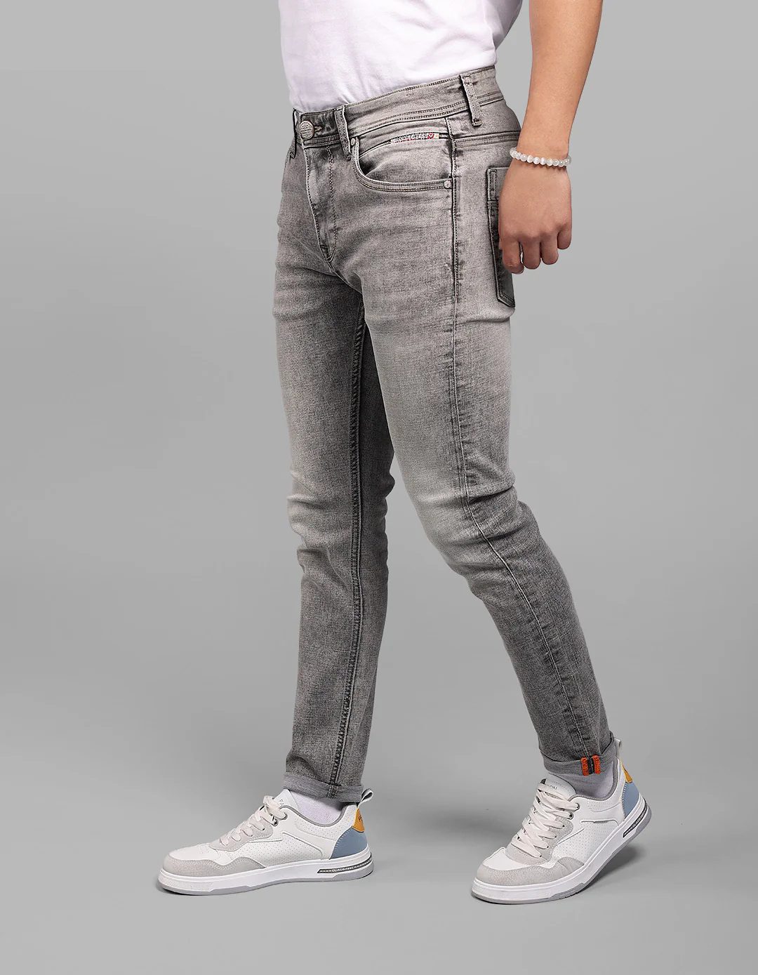 Grey 5 Pocket Low-Rise Ankle Length Stretch Jeans - Image 4