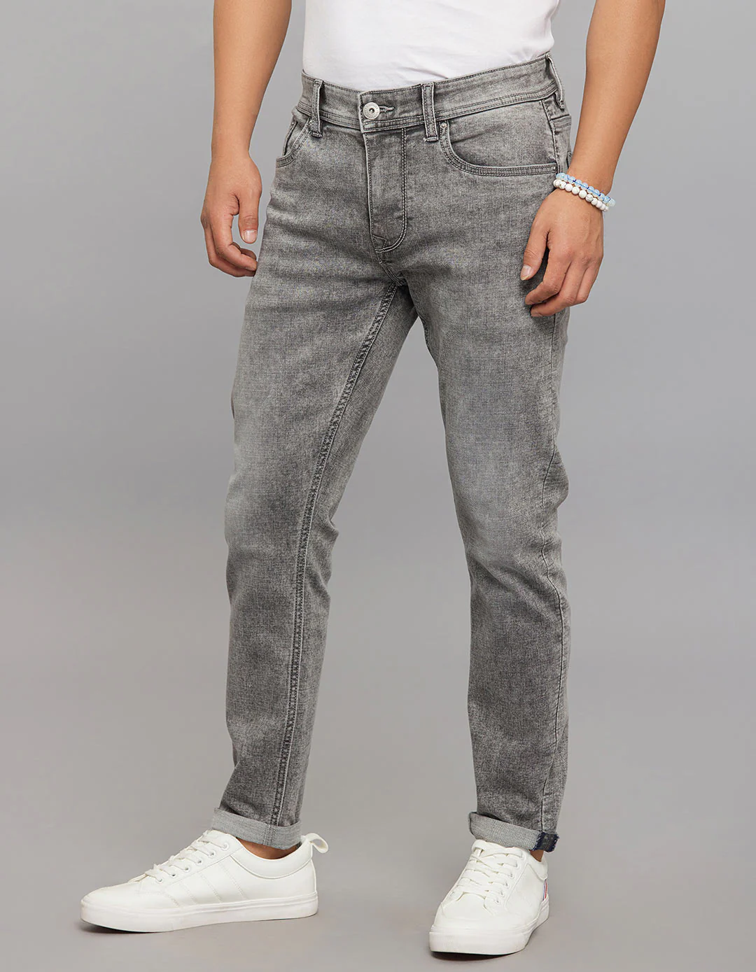 Grey 5 Pocket Low-Rise Tapered Ankle Length Classic Stretch Jeans - Image 3