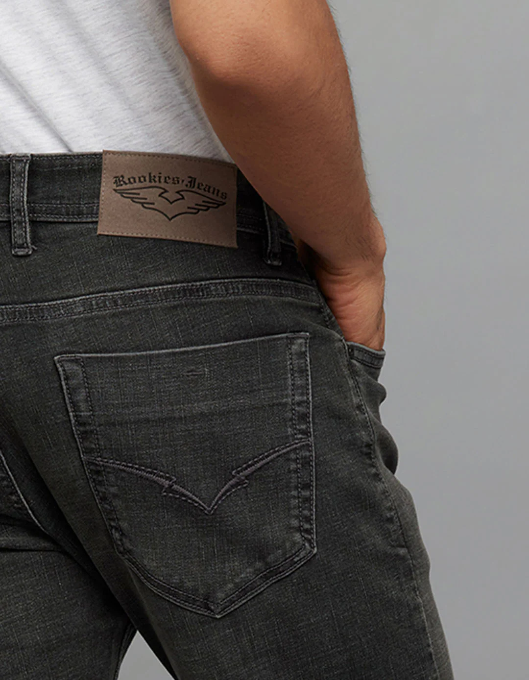 Grey 5 Pocket Mid-Rise Slim Straight Fit Classic Stretch Jeans - Image 6
