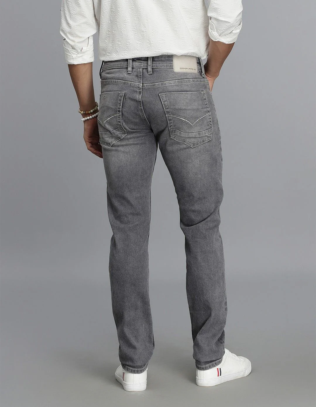 Grey 5 Pocket Mid-Rise Slim Straight Fit jeans - Image 2