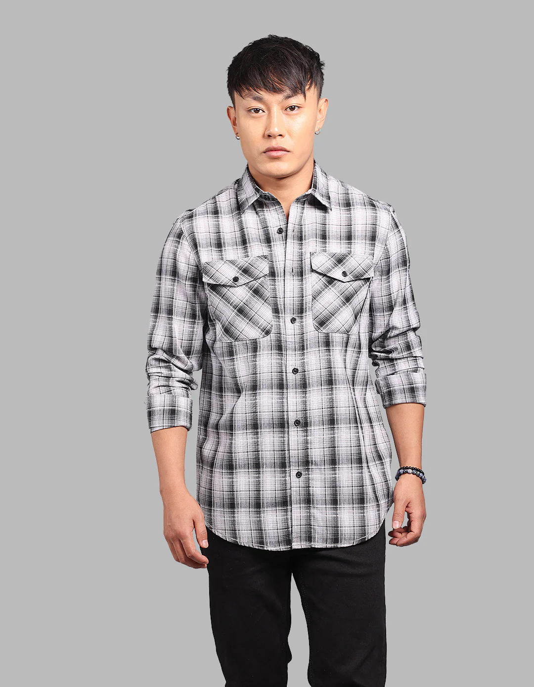 Grey Black Full Sleeve Check Shirt