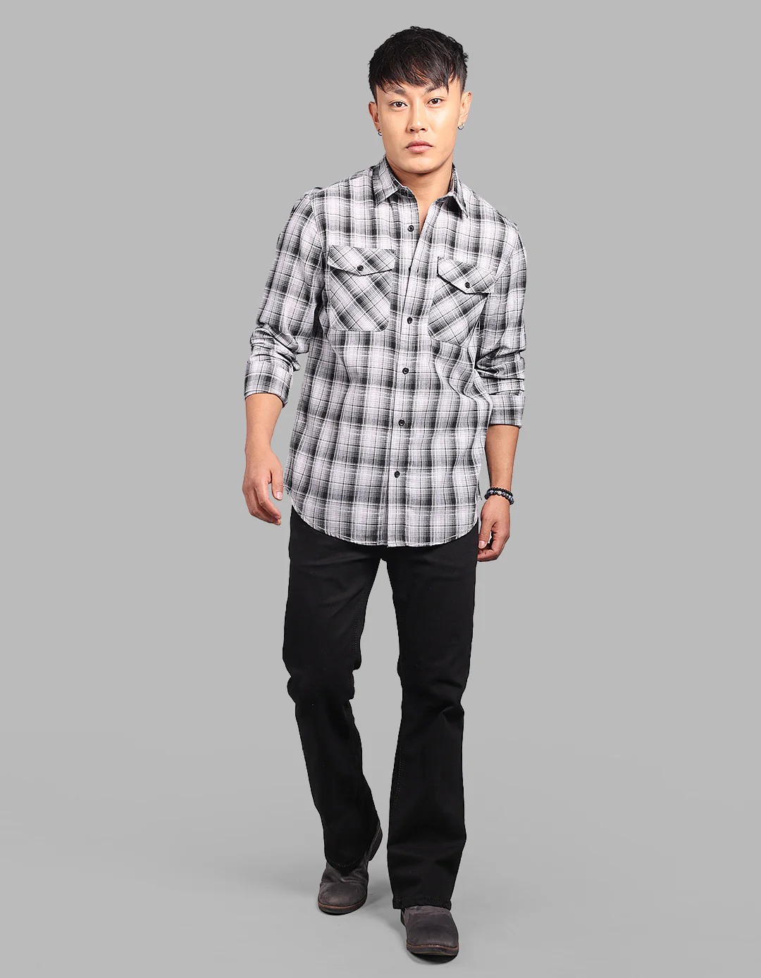Grey Black Full Sleeve Check Shirt - Image 2