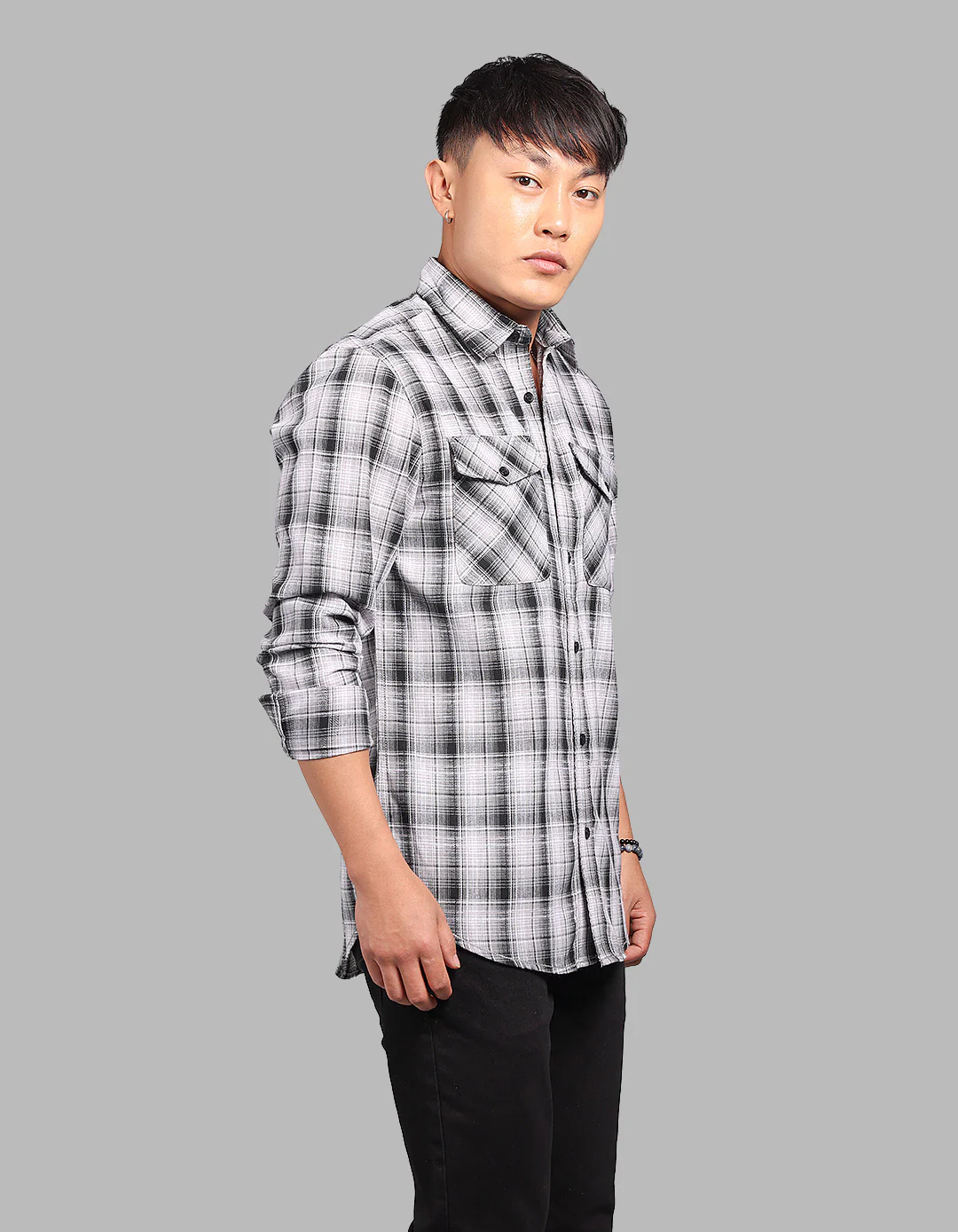 Grey Black Full Sleeve Check Shirt - Image 4