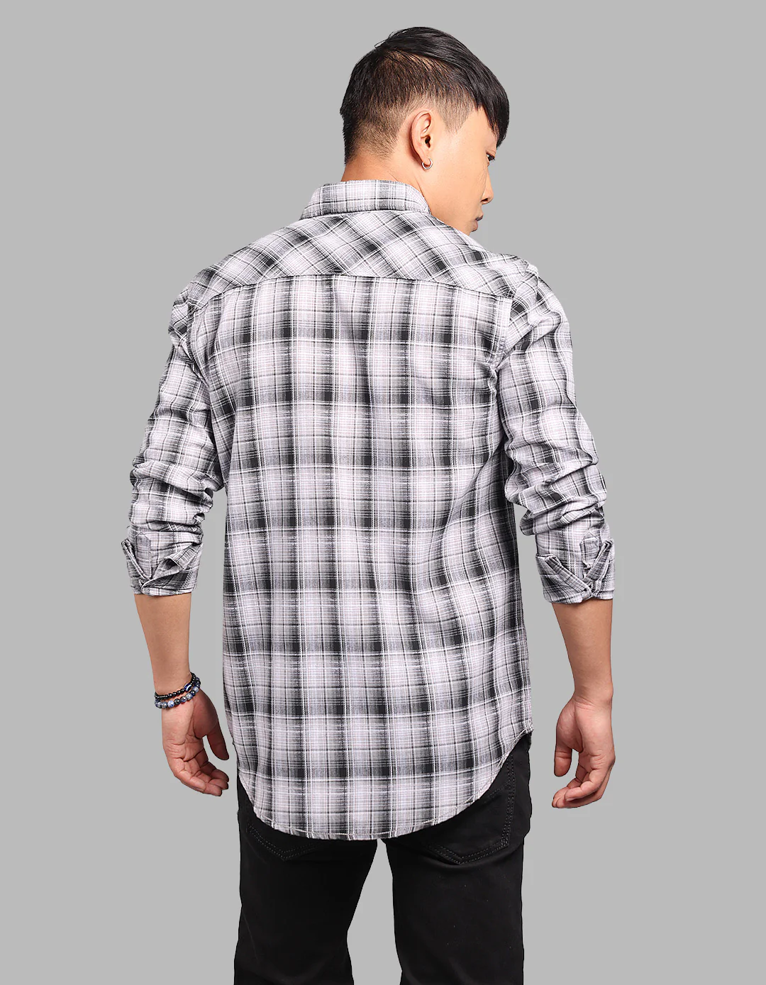Grey Black Full Sleeve Check Shirt - Image 5