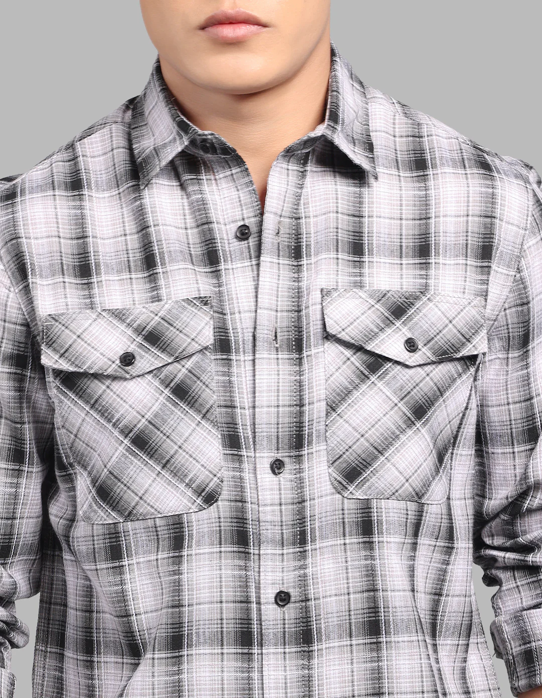 Grey Black Full Sleeve Check Shirt - Image 6
