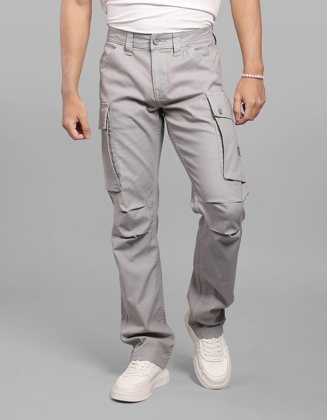 Grey Comfort Straight Fit Stretch Cargo Pants