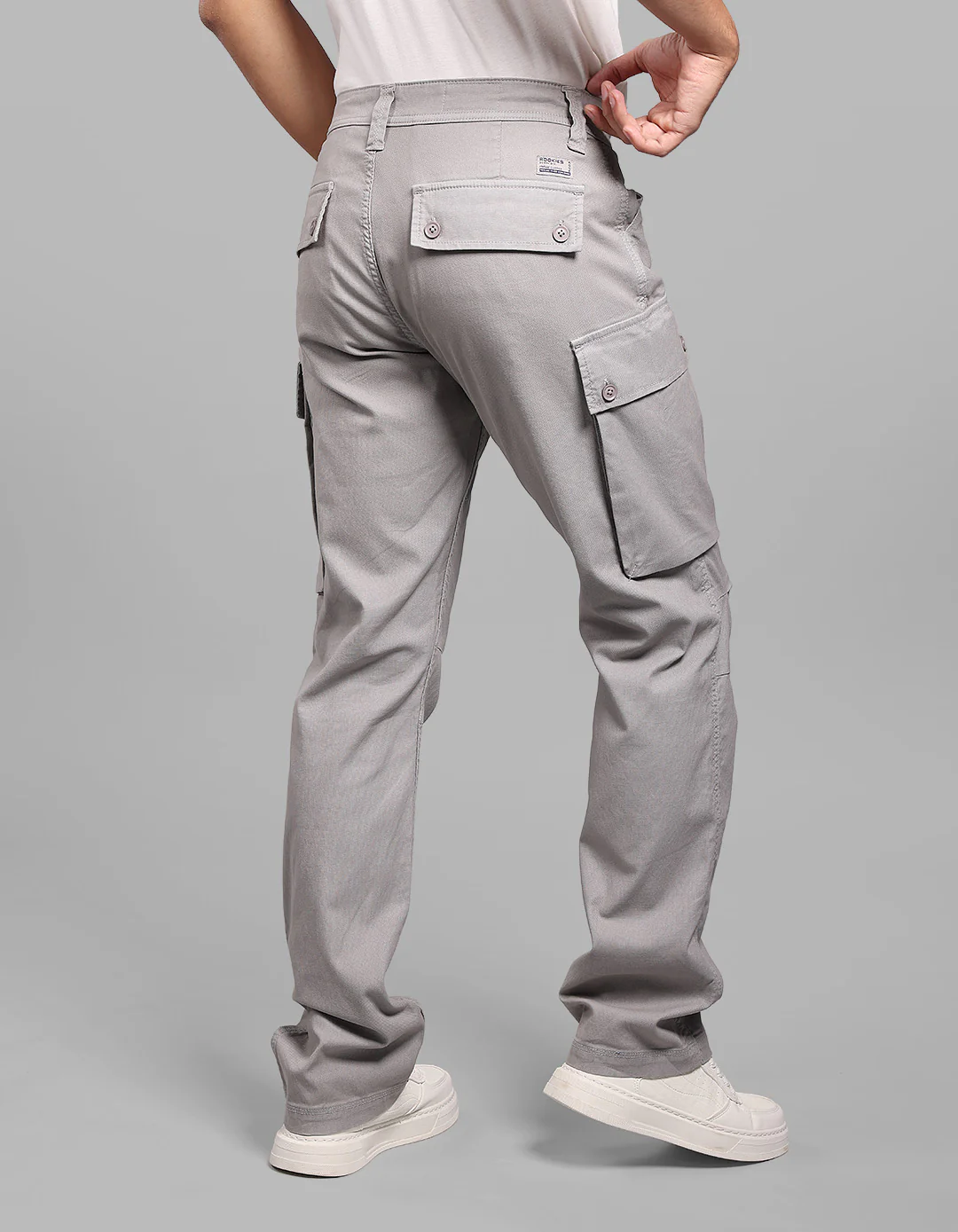 Grey Comfort Straight Fit Stretch Cargo Pants - Image 6