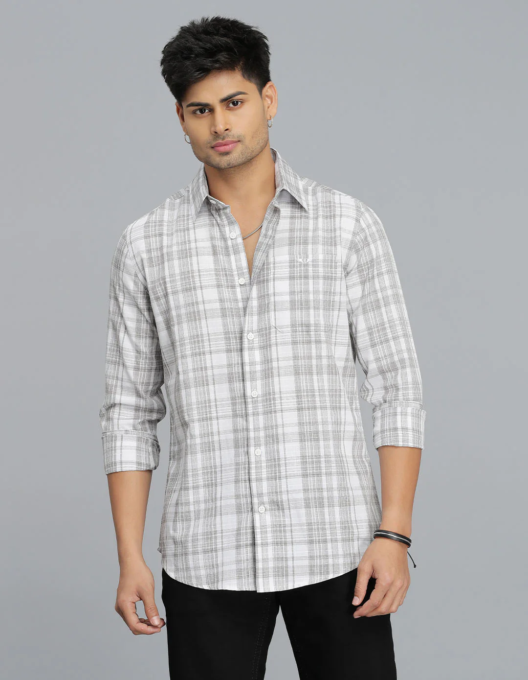 Grey Full Sleeves Check Shirt
