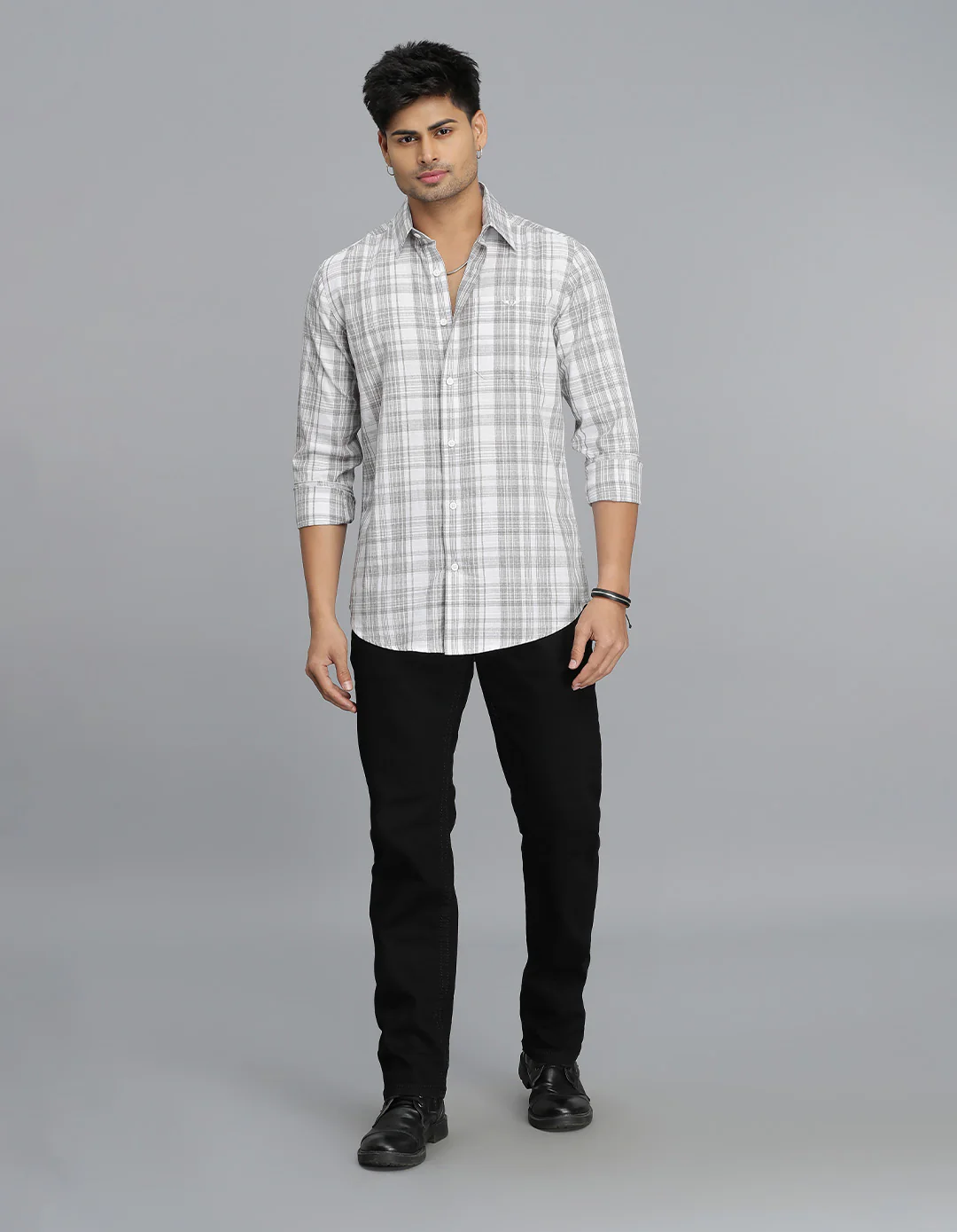 Grey Full Sleeves Check Shirt - Image 2