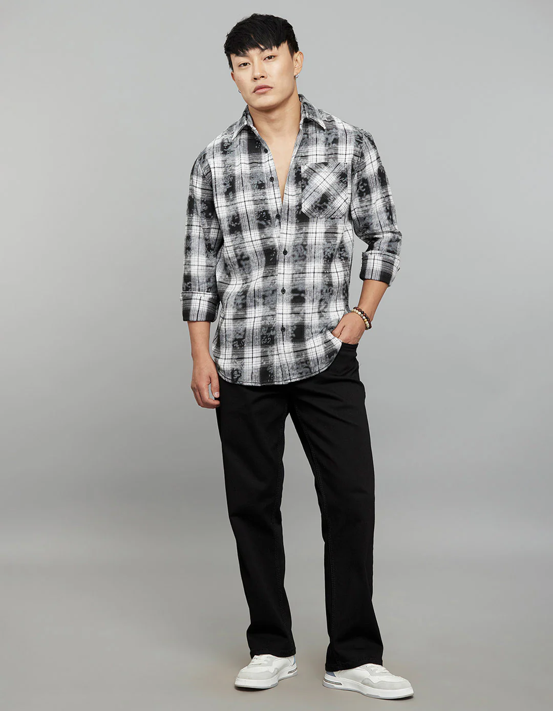 Grey White Full Sleeves Check Shirt - Image 2