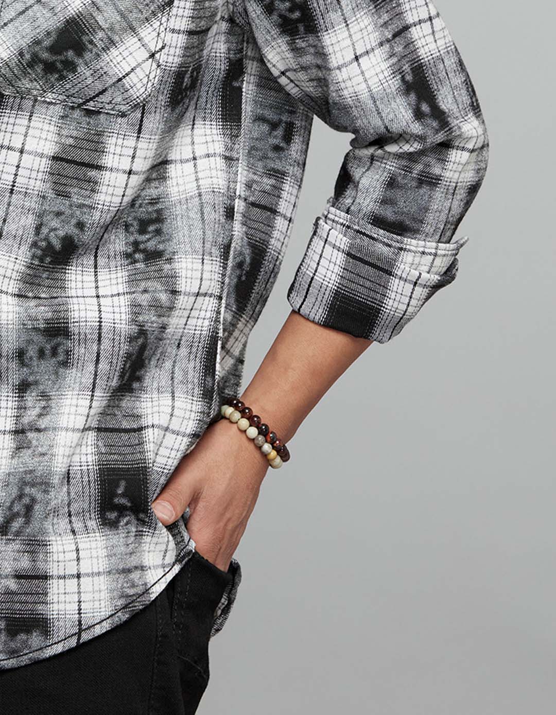 Grey White Full Sleeves Check Shirt - Image 6