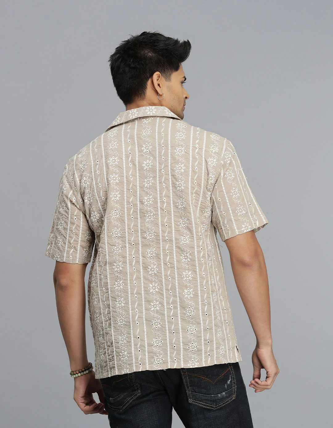 Ivory 100% Cotton Half Sleeves Textured Dobby Shirt - Image 5