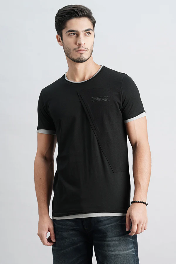 Jet Balck Half Sleeve Round Neck Tee