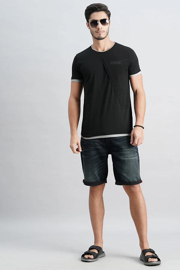 Jet Balck Half Sleeve Round Neck Tee - Image 2