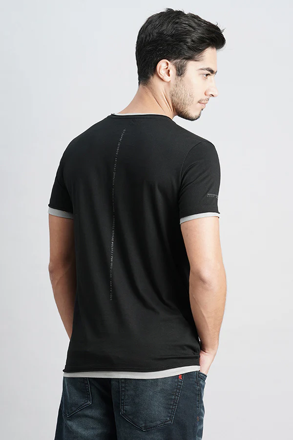 Jet Balck Half Sleeve Round Neck Tee - Image 4