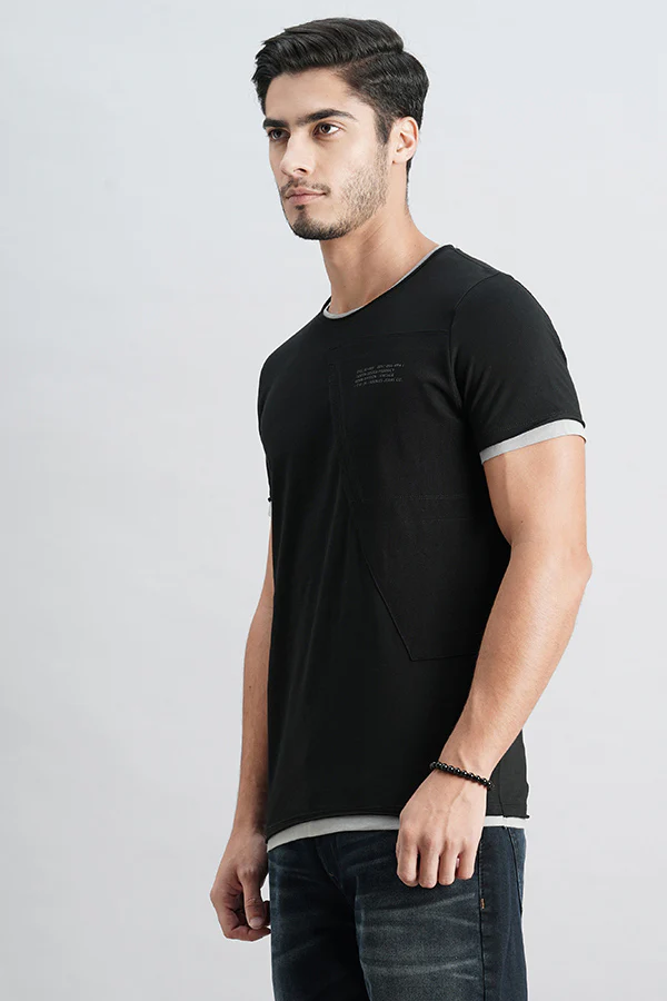 Jet Balck Half Sleeve Round Neck Tee - Image 5
