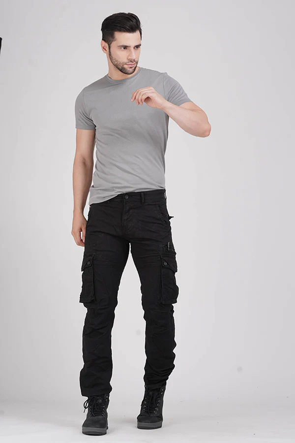 Jet Black Regular Fit Cargo Pant - Image 2