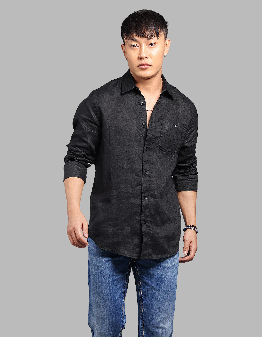 Jet Black Full Sleeve 100% Linen Shirt
