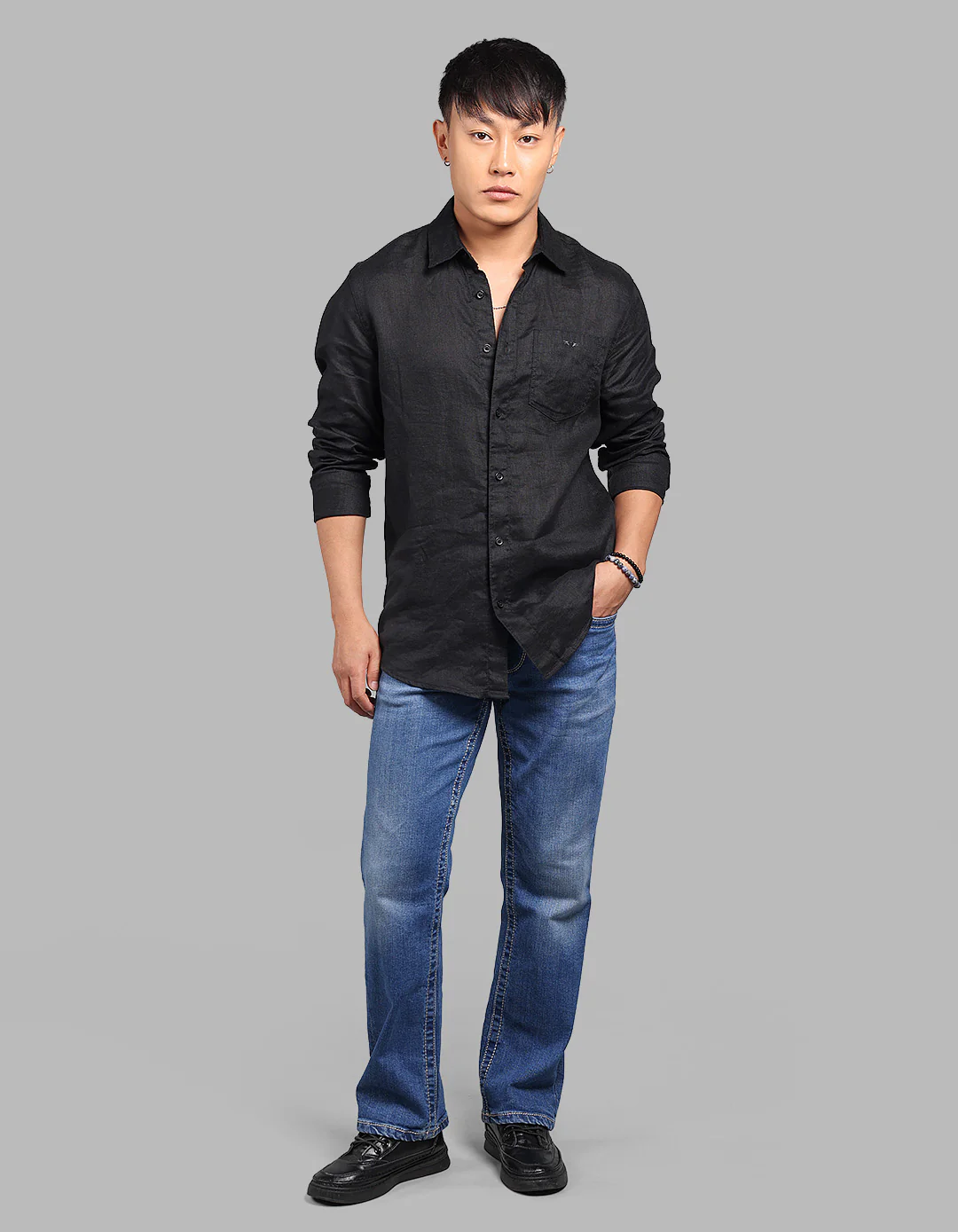 Jet Black Full Sleeve 100% Linen Shirt - Image 2