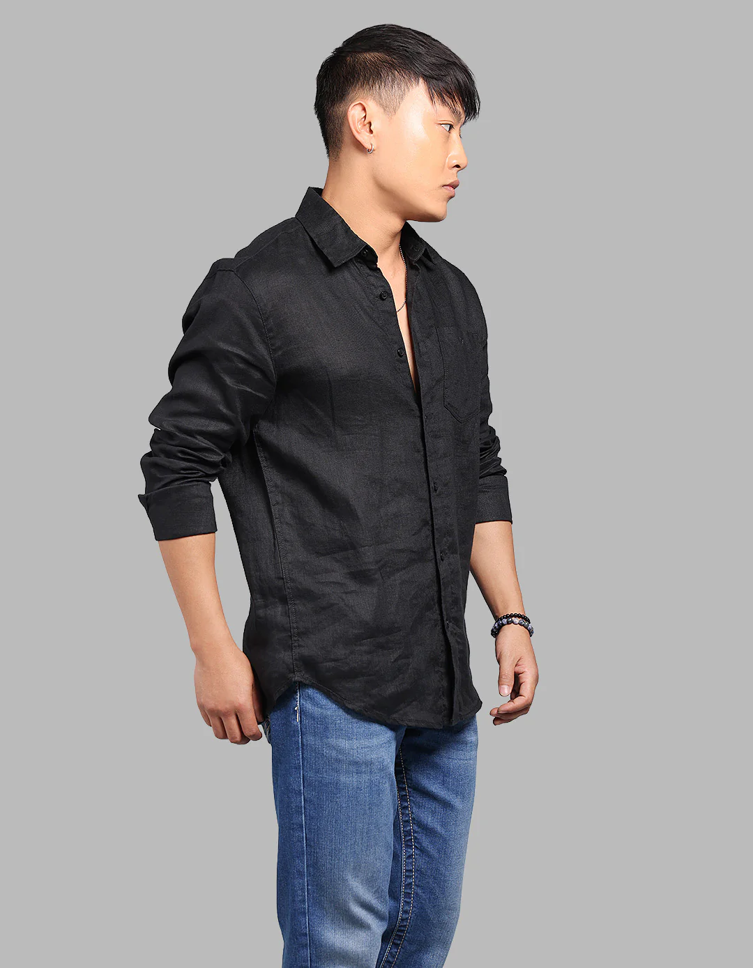 Jet Black Full Sleeve 100% Linen Shirt - Image 4
