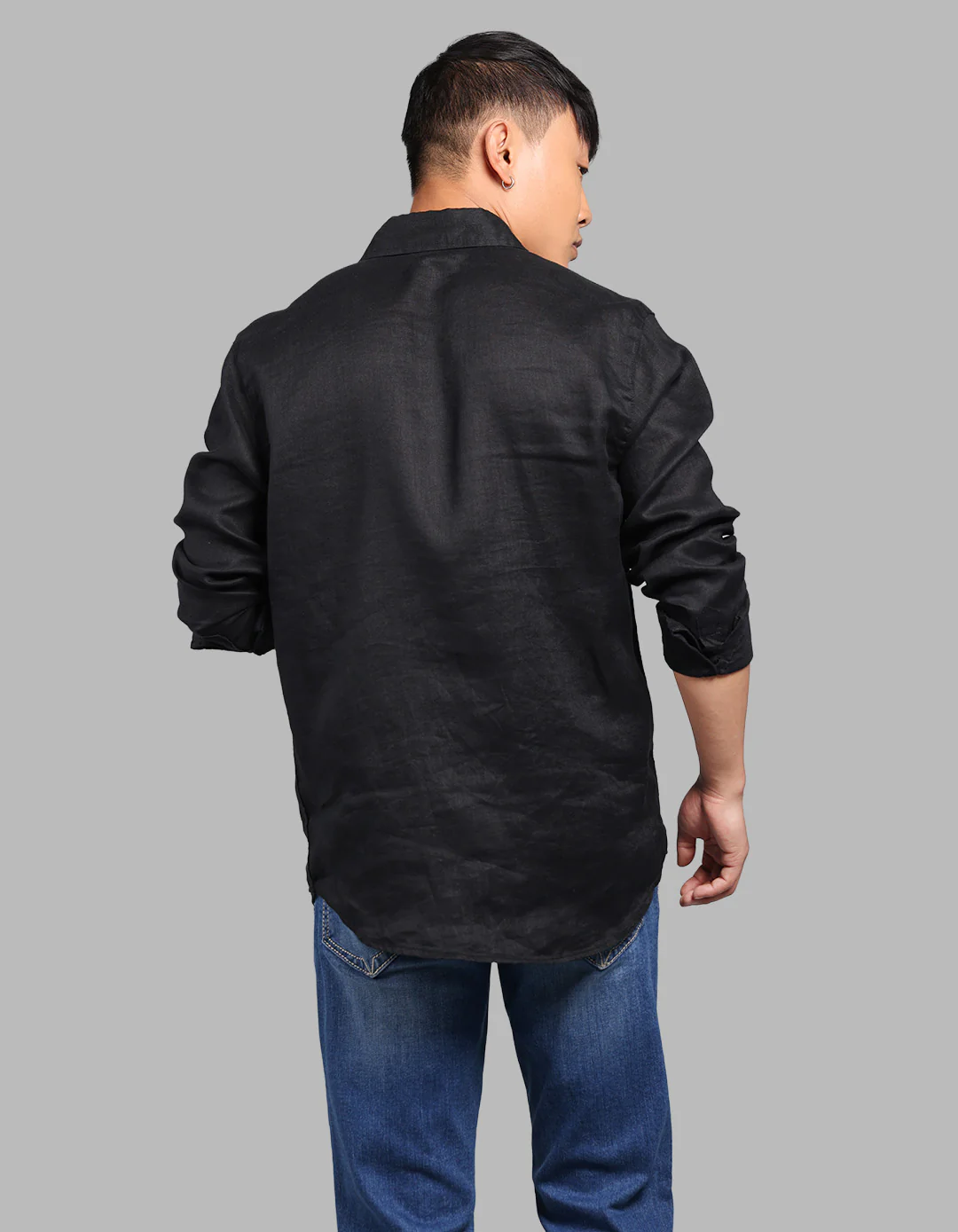 Jet Black Full Sleeve 100% Linen Shirt - Image 5