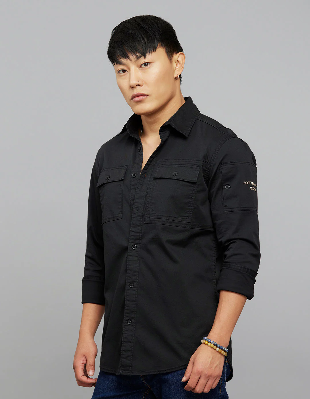 Jet Black Full Sleeves Cargo Shirt - Image 3
