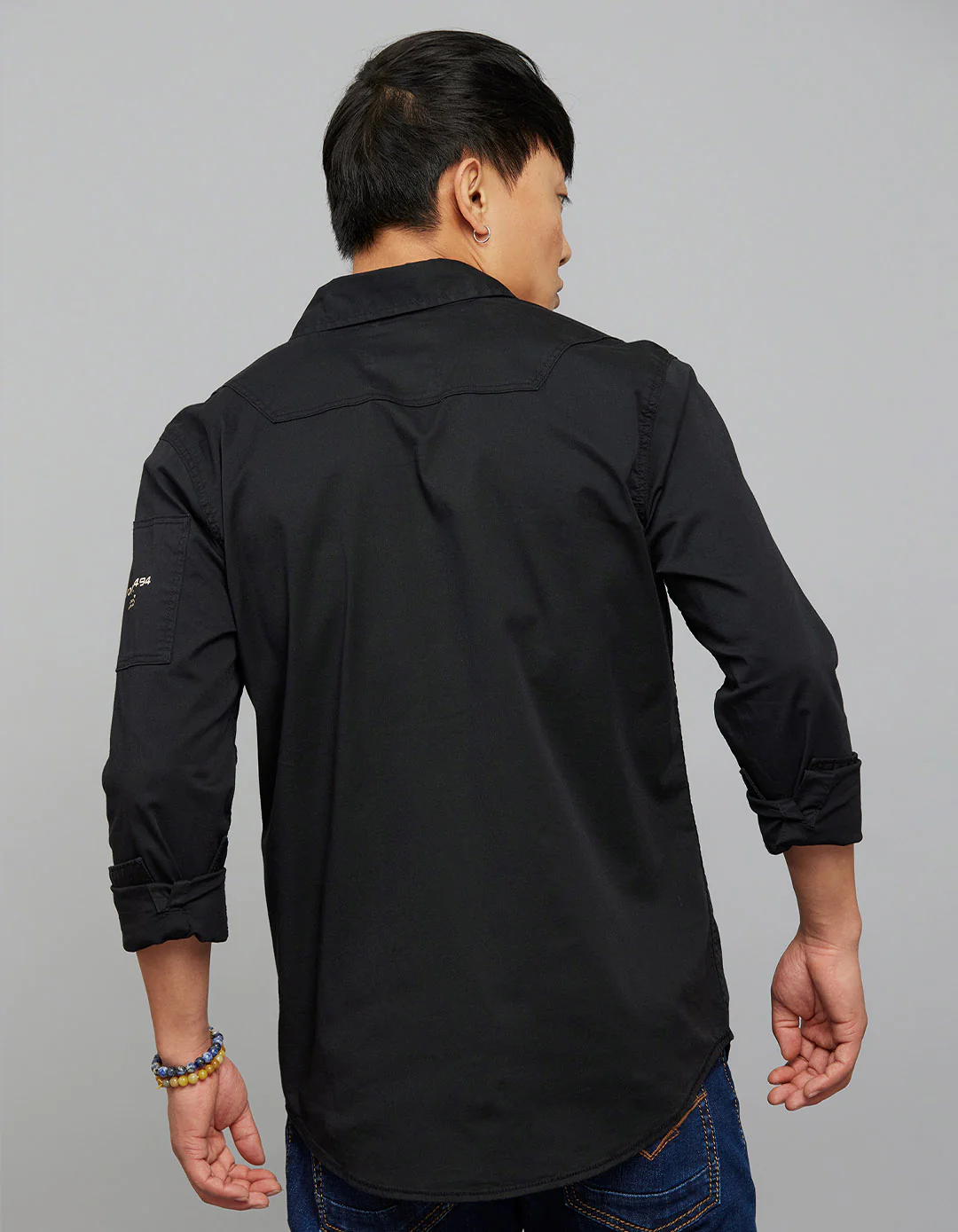 Jet Black Full Sleeves Cargo Shirt - Image 5