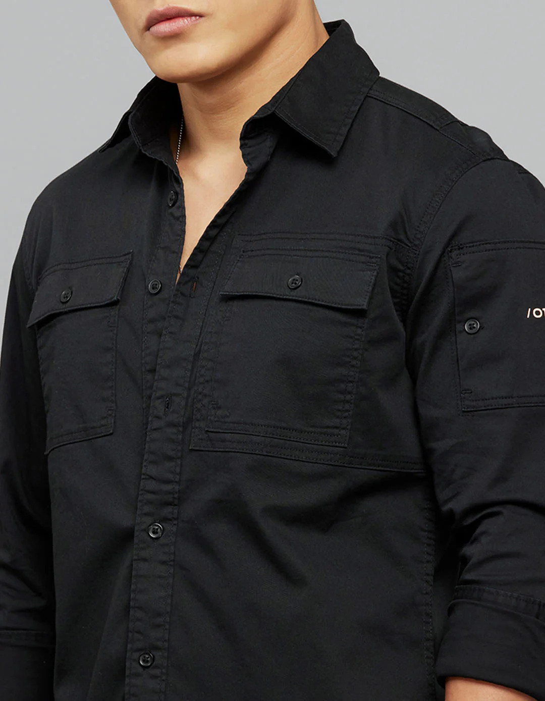 Jet Black Full Sleeves Cargo Shirt - Image 6
